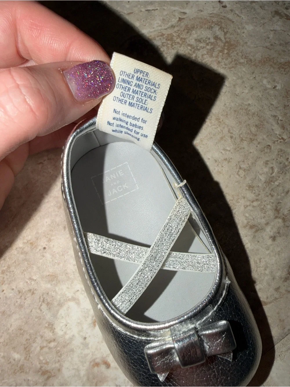 Janie and Jack Silver baby’s Ballet Flats with Glitter Straps